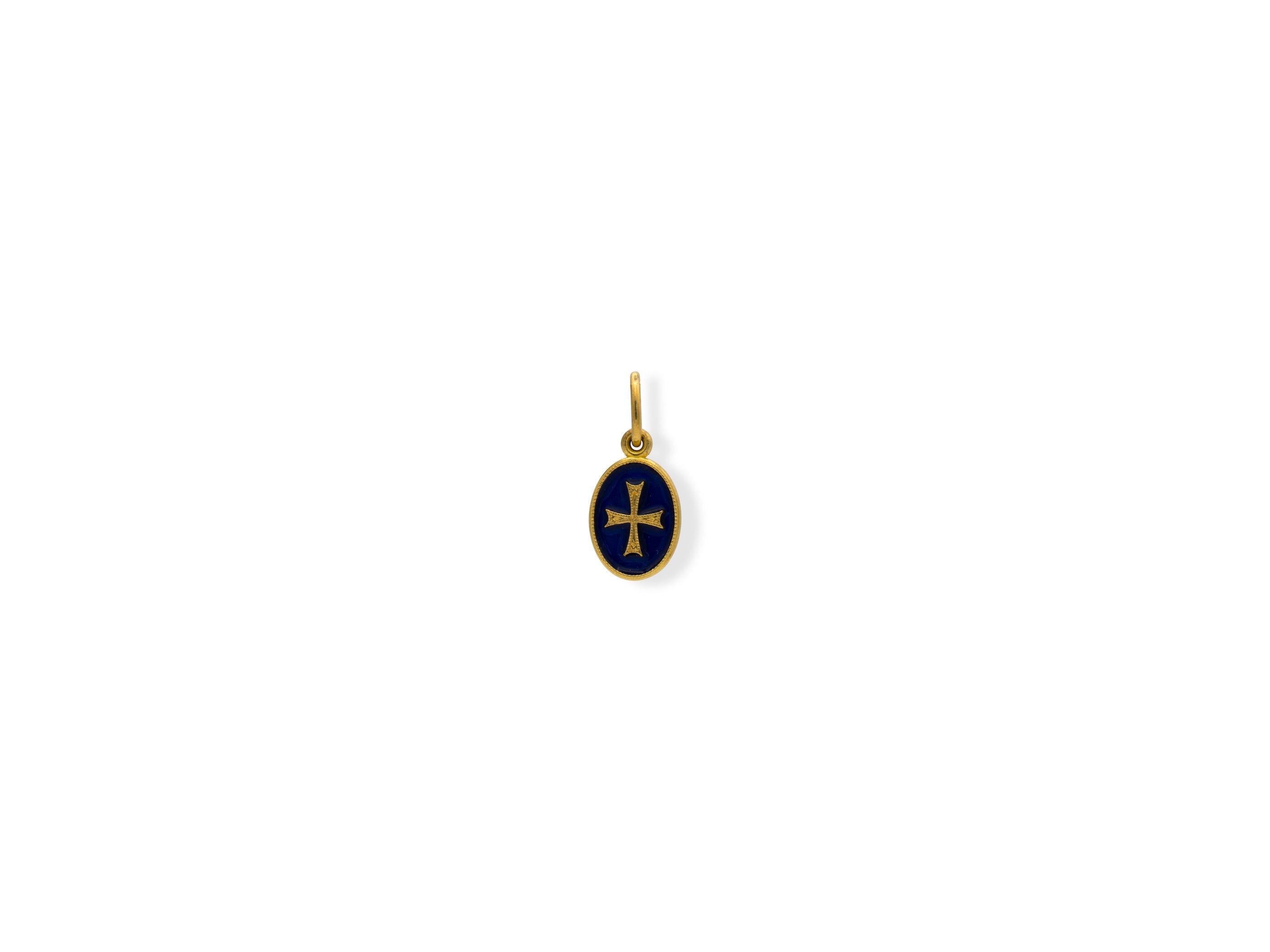 Erica Molinari 18K Yellow Gold and Blue Enamel Cross Pendant